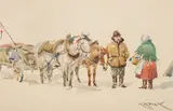 Karol Kossak, Postój, akwarela papier