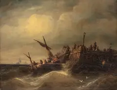 Sztorm by Eduard Hildebrandt, olej, płótno, sold Jan 2023