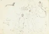Jacek Malczewski, Starszy pan o lasce w parku oraz szkic jaszczurki, 1897 r., 1897, tusz, papier, 12