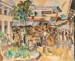 Antoni Kawałko, Bazar w Dżakarcie-Tjikni, 1966 r., 1966, olej, płótno
