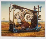Jacek Yerka, Wędrowny sprzedawca budzików, giclée, papier, 19