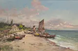 Przy brzegu by Eugeniusz Dzierżencki, olej, płótno, 60, sold Jan 2023