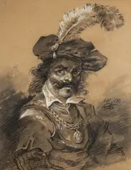 Aleksander Orłowski, Portret męski w stylu rembrandtowskim, 1818 r., 1818, gwasz, węgiel, biała kredka