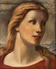 Ludomir Sleńdziński, Kobieta na tle pejzażu, 1940 r., 1940, olej, sklejka
