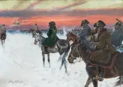 Jerzy Kossak, Wizja Napoleona, 1943 r., 1943, olej, tektura, 48