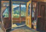 Widok z wnętrza górskiej willi na Giewont by Stanisław Kamocki, akwarela, gwasz, 34, sold Feb 2023