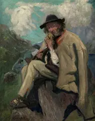 Max Hanemann, Góral z fajką, olej, płótno