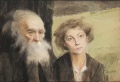 Teodor Axentowicz, Scena symboliczna z cyklu Starość i młodość, pastel, papier