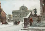 Przed wejściem do Kościoła św. Krzyża w Warszawie by Władysław Chmieliński, olej, płótno, sold Feb 2023