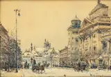 Widok na kościół św. Anny w Warszawie by Władysław Chmieliński, akwarela, gwasz, papier, sold Feb 2023