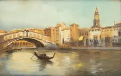 Wenecja, Widok na Ponte Rialto by B. Sapierski, pastel, papier, sold Dec 2022
