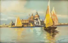 Wenecja, Widok na kościół Santa Maria della Salute by B. Sapierski, pastel, papier, sold Dec 2022