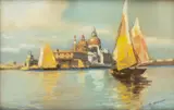 B. Sapierski, Wenecja, Widok na kościół Santa Maria della Salute, pastel, papier