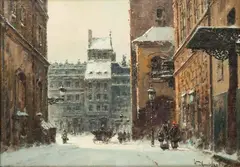 Władysław Chmieliński, Ulica Nowomiejska z widokiem na rynek starego miasta w Warszawie, olej, płótno