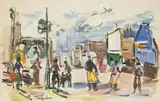 Samuel Tepler, Pejzaż miejski z Jaffy, gwasz, papier