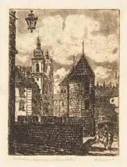 Dariusz Wasowicz, Barbakan - Warszawa, 1953, 1953, akwaforta, papier