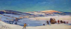 Pejzaż zimowy z Bystrej by Julian Fałat, olej, sklejka, 30, sold Dec 2022