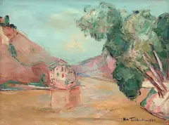 Widok na jezioro, 1930 by Włodzimierz Terlikowski, 1930, olej, płótno, sold Dec 2022