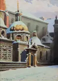 Stanisław Fabijański, Kaplica Zygmuntowska na Wawelu, akwarela, papier