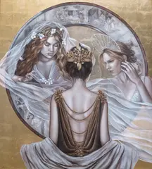 Alicja Rekowska, Zwierciadło, olej, złoto płatkowe, deska