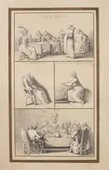 Daniel Mikołaj Chodowiecki, Cztery scenki, 1780 r., 1780, ołówek, papier, 19