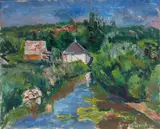 Nathan Grunsweigh, Pejzaż z rzeką La Drouette, olej, sklejka