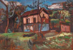 Nathan Grunsweigh, Dom artysty, ok. 1920–30, olej, płyta
