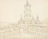 Nikifor Krynicki, Widok miejski, ołówek, papier, 18