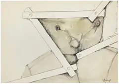 Za rogiem by Stasys Eidrigevičius, akwarela, tusz, papier, sold Nov 2022