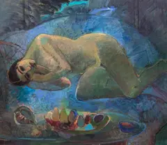 Anna Karpowicz-Westner, Akt na błękitnej sofie, 1994-98, olej, płótno