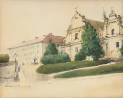 Aleksander Augustynowicz, Kościół Św. Mikołaja i klasztor Trynitarzy we Lwowie, akwarela, papier
