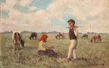 Jan Ludwik Sobecki, Na pastwisku, 1917 r., 1917, olej, sklejka