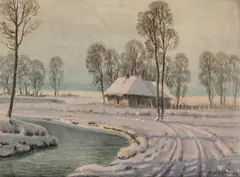Dariusz Wasowicz, Pejzaż zimowy, olej, płyta pilśniowa, 31