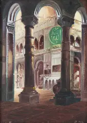 Wladimir Petroff, Wnętrze Hagia Sophia, 1924 r., 1924, olej, tektura, 41
