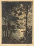 Władysław Zakrzewski, Noc księżycowa nad Bałtykiem, ok. 1930 r., 1930, akwaforta dwubarwna, papier