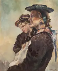 Engelbert Bytomski, Tradycyjne stroje z Doliny Innu w Tyrolu, 1947 r., 1947, olej, tektura
