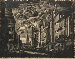 Teofil Jóźwiak, Łódź - Piotrkowska, 1962 r., 1962, linoryt, papier, 33/50
