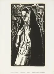 Tadeusz Kulisiewicz, Dziewczyna w chuście (wkładka do czasopisma Arkady, Rocznik 3, 1937, nr 2), drzeworyt, papier
