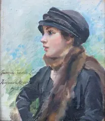 Wojciech Kossak, Portret Ireny Luca, 1923 r., 1923, olej, płótno naklejone na tekturę
