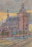 Kościół by Nikifor Krynicki, kredka, papier, 22, sold Oct 2022