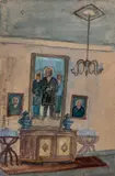 Wnętrze, l. 1956–1958 by Nikifor Krynicki, akwarela, papier 21, sold Oct 2022