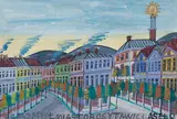 Uliczki w miasteczku by Nikifor Krynicki, akwarela, gwasz, papier 17, sold Oct 2022