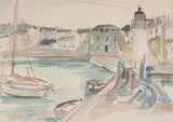 Henri Epstein, W porcie, akwarela, ołówek, papier
