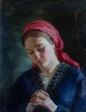 Maria Klass-Kazanowska, Modlitwa, olej, płótno naklejone na tekturę, 39
