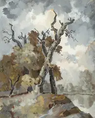 Bronisław Jamontt, Po deszczu, 1947 r., 1947, tempera, tektura