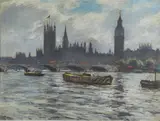 Władysław Serafin, Widok na budynki Parlamentu w Londynie, 1956 r., 1956, pastel, papier; 46
