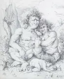 Rodzina trolli by Włodzimierz Szpinger, ołówek, papier, sold Oct 2022