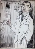 Bronisław Wojciech Linke, Rysunek satryryczny, tusz, papier, 39