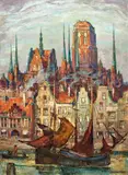 Gerhard Graf, Widok Gdańska, olej, płótno