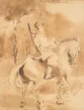 Jacek Malczewski, Myśliwy na koniu, akwarela, papier